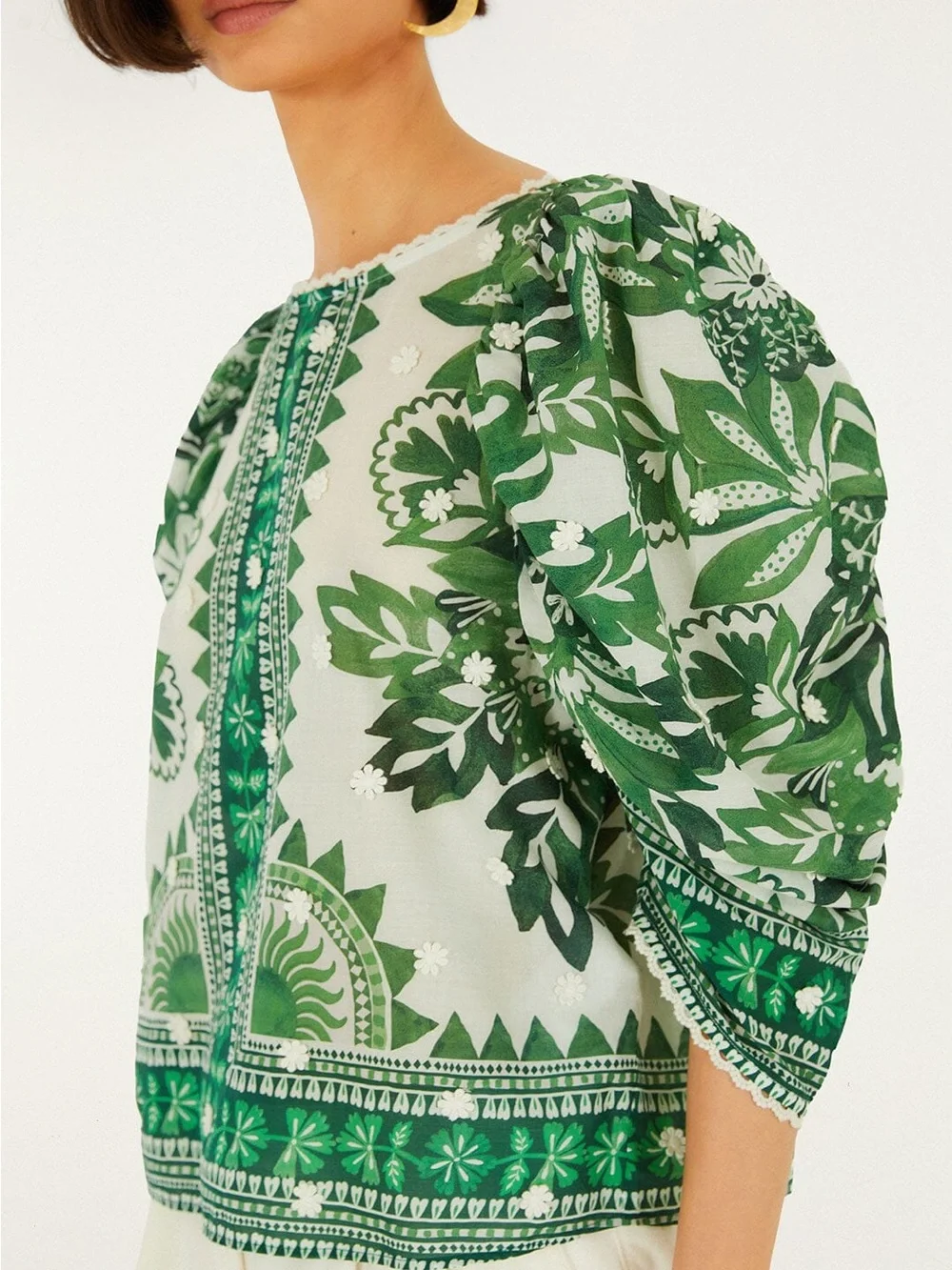 FARM RIO Green Flora Tapestry Blouse